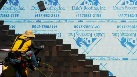 Aerial shot of a Dale's Roofing roof